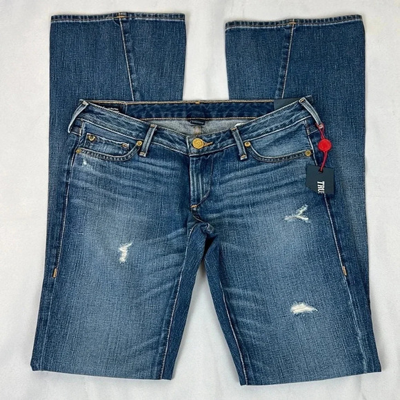 New True Religion Joey Low Rise Flare Flap Pockets Jean Size 27 - Picture 1 of 15